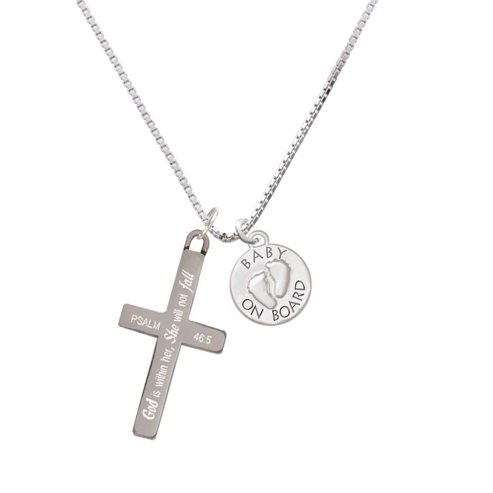 Baby on Board with Feet - She will not Fall - Cross Necklace