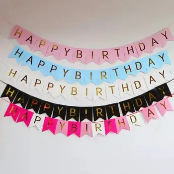 

4pcs/lot Flash Gold HAPPYBirthday Letter Paper Fish Tail Flag Party Decoration Brace String Flag Pull Flower Banner 11.5*16.5cm