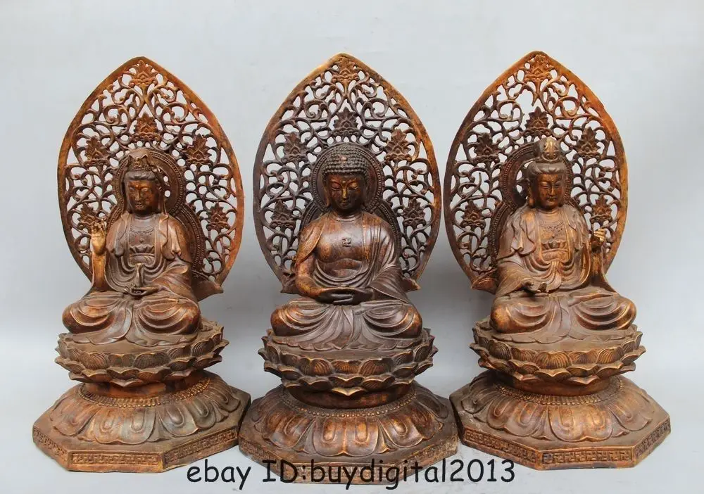 14"Tibet Buddhism Bronze Three Saints of West Sakyamuni Bodhisattva