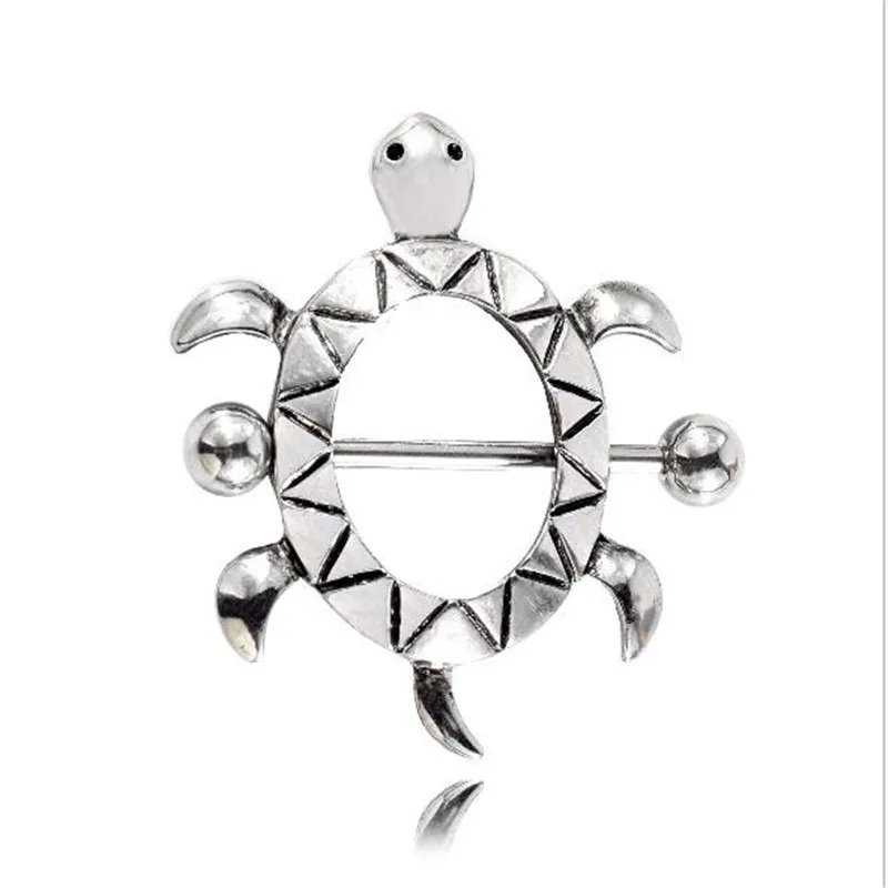 

2pcs trendy stainless steel nipple rings for women cute animal tortoise nipple piercing bar stud women body piercing jewelry