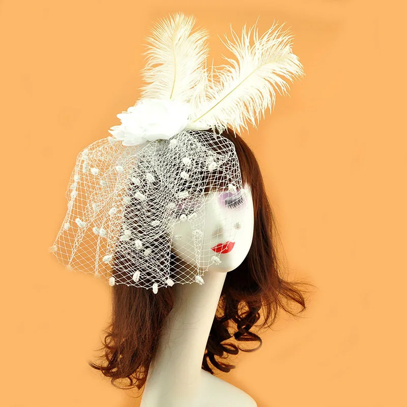 Элегантная Свадебная шляпа, вуалетки, сетчатые Цветочные Перья, Свадебная вечеринка, женские шапки с вуалью для лица, с заколкой для волос