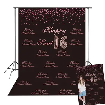

happy sweet 16 birthday background cool pink birthday party photography background banner KIDNIU th110-7X5FT