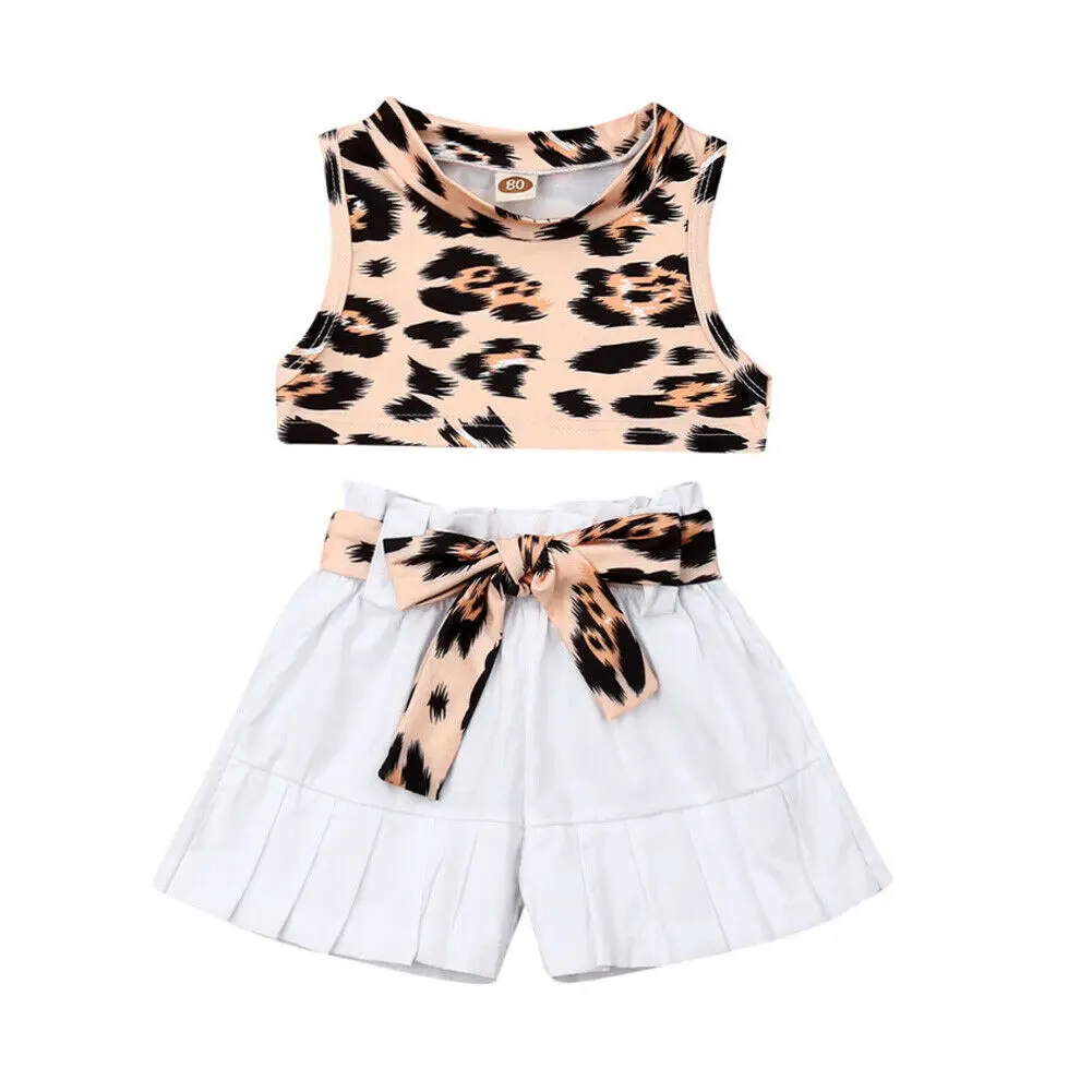 

2019 Brand Summer Newborn Toddler Baby Girl Outfit Clothes Leopard Printing Top +Shorts Pants 2PCS