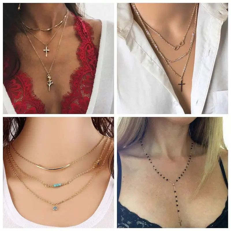 

Fashion Jewelry Women Pendant Necklace Multilayer Long Tassel Necklace Charm Metal Chain Necklace