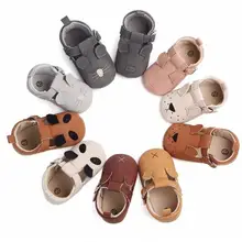 Туфли с ремешком и пряжкой новорожденных детская обувь мягкой подошвой первых шагов для мальчиков и девочек детские мокасины животных домашние ботинки для 0-18 м