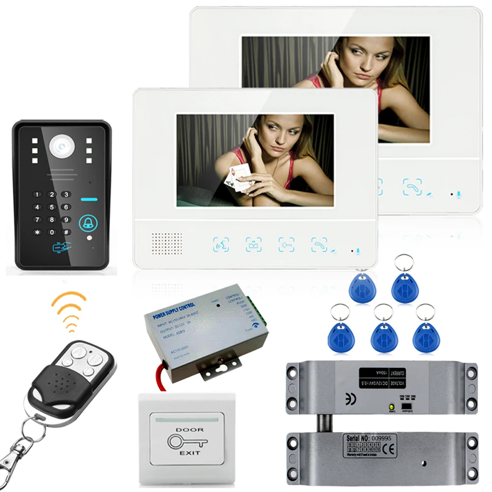 7\ RFID Password Video Door Phone Intercom System Doorbell Camera 1000TVL 2 Monitor + Electric Drop Bolt Lock 7\ RFID Password Video Door Phone Intercom System Doorbell Camera 1000TVL 2 Monitor + Electric Drop Bolt Lock