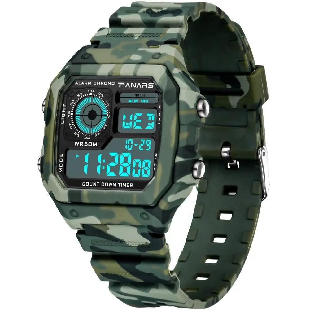 

Fashion Men Camouflage Green Waterproof Daul Time Alarm Stopwatch Digital LED Military Army Sport Wrist Watch