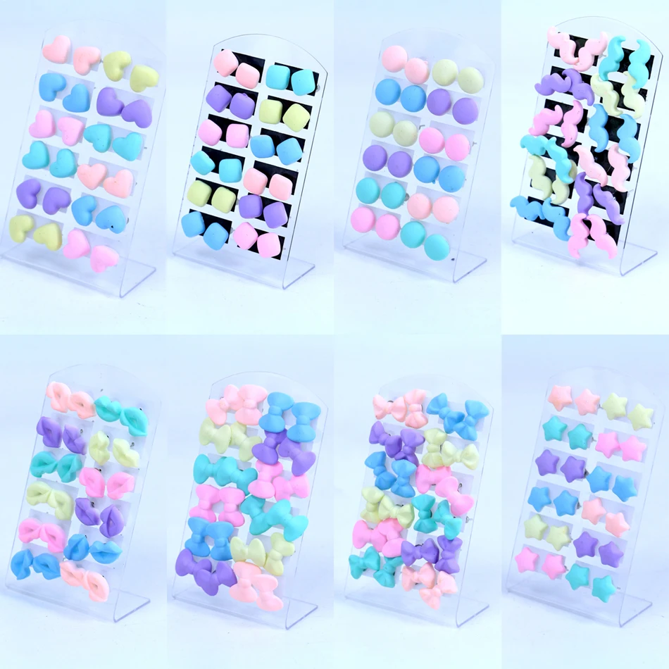 

Factory Hot Selling Korea Cheap Cute Eraser Matt Coating Resin Stud Earrings 12pairs/card