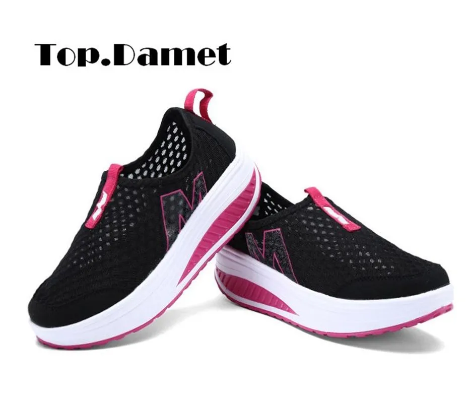 

Top.Damet Women Fashion Platform Slip-On Round Toe Mesh Casual Summer Walking Shoes for Woman