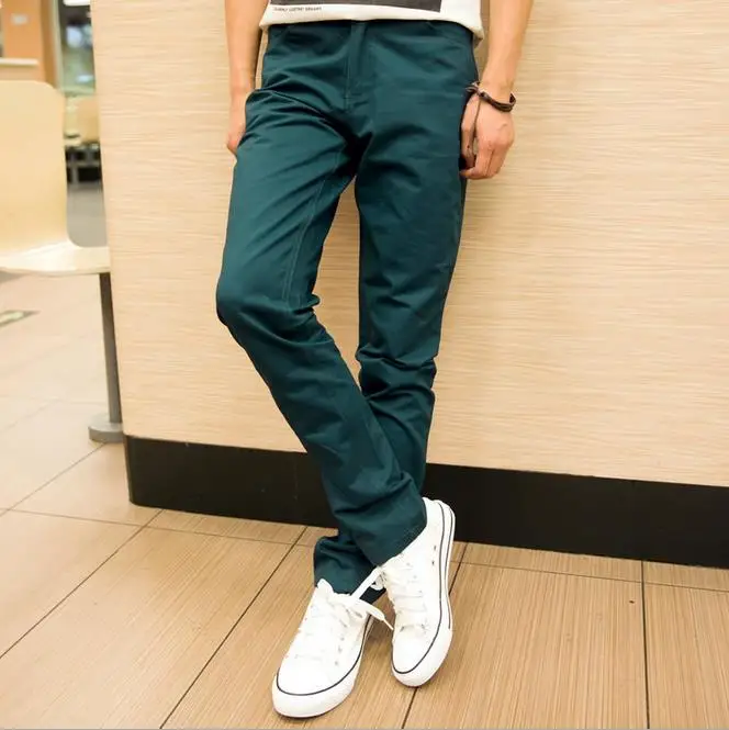 Бренд Весна Лето Новая мода тонкие прямые мужские повседневные брюки чистый хлопок Мужские Брюки Плюс Размер 28-44 193K3 - Цвет: Dark green