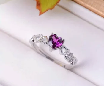 

Natural red garnet gem Ring Natural gemstone ring 925 sterling silver trendy Romantic heart women's girl gift fine Jewelry