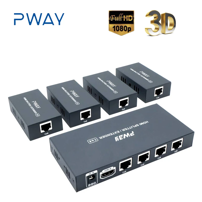 

HDMI Splitter Extender Matrix Box 1 TX 4 RX Transmitter Receiver Amplifier Up to 164Ft/50m RJ45 UTP POC & EDID over Cat5e/6/7