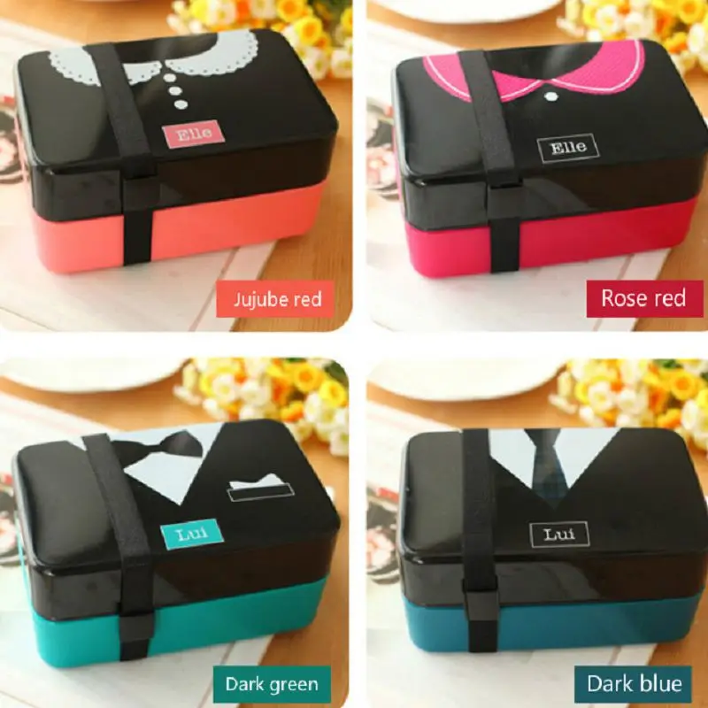

2017 with fork 730ml box japanese bento lovely seal microwave talheres box Double layer food container cutlery Lovers