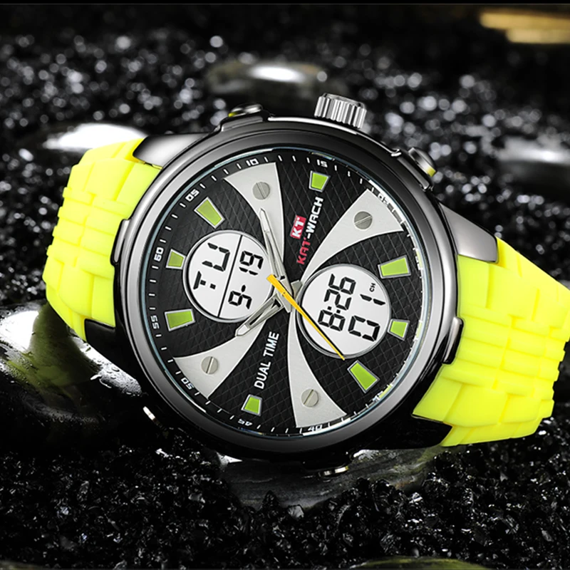 

Week Date Display Double Time Mens Wrist Watch Multi Function Male LED Digital Quartz Watches Luminous Relogio Masculino 2019