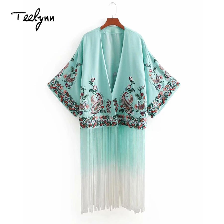 TEELYNN boho блузка для женщин 2018 Осенняя Цветочная вышивка Сексуальная с