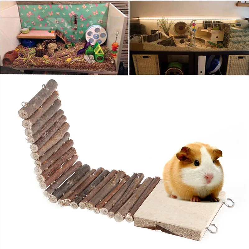 Funny Pet Mouse Hamster Rat Bird Ladder Bridge Suspended Log Wooden