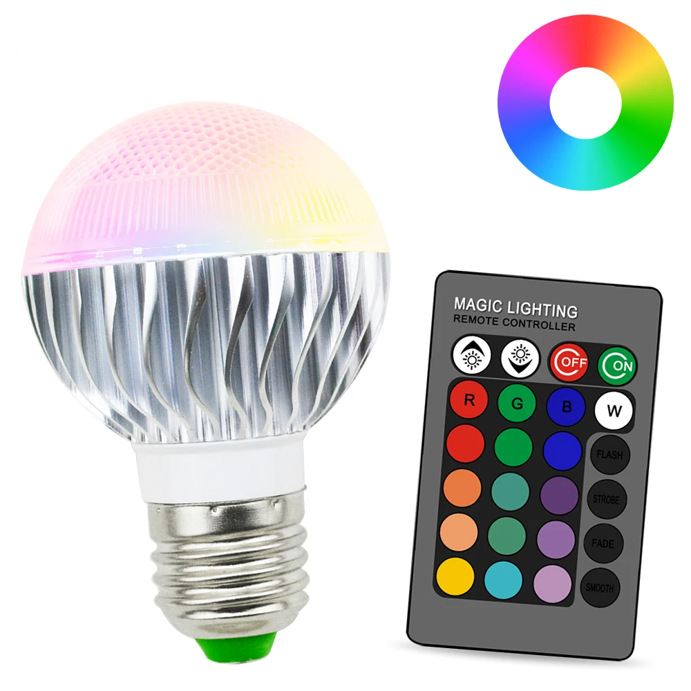 

E27 16 Color Magic 7W 85-265V Smart 24key IR Remote Control holiday Dimmable Stage Light LED Night Light Lamp