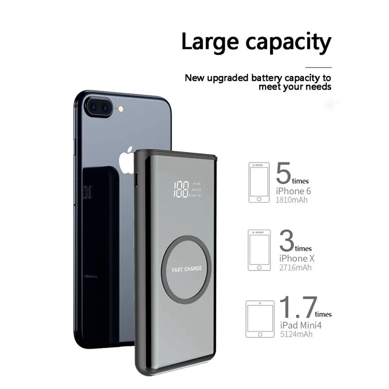 

Wholesale price Wireless charging Power Bank External Battery 20000mAh Portable Mobile Backup Bank Charger for Android iPhones
