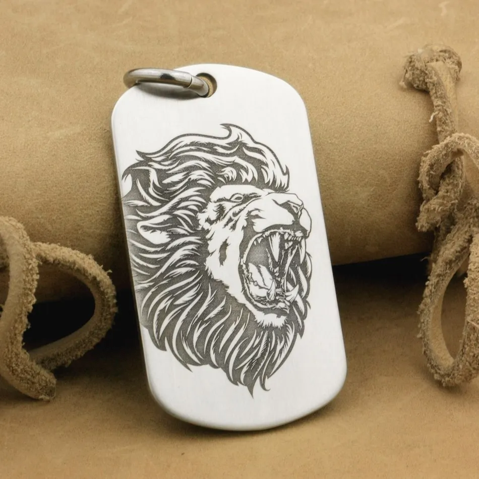 

High Detail Deep Engraved Customized Solid 316L Stainless Steel Mens Biker Rocker Punk Angry Lion Dog Tag Pendant 9X107 JP