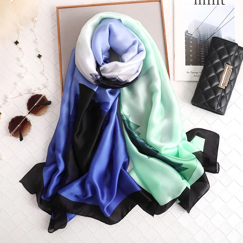 Роскошный брендовый дизайнерский шелковый шарф, женская мода, длинный платок, бандана, высокое качество, тонкие шали и палантины, женские головные платки, хиджаб - Цвет: FS348-3