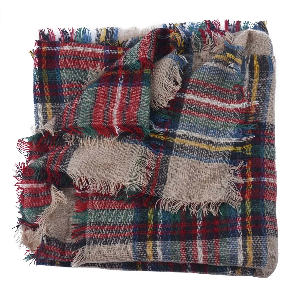 Delicate Wool Blend Blanket Oversized font b Tartan b font Scarf Wrap Shawl Plaid Checked Pashmina
