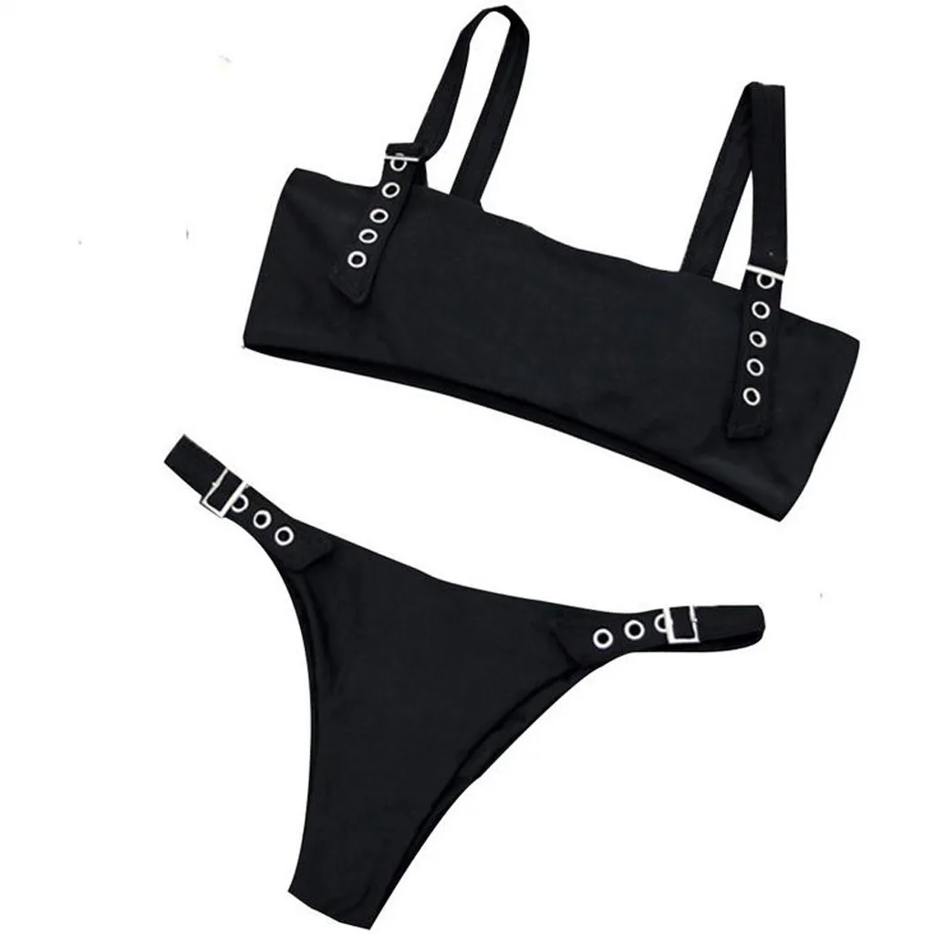 

Bikini small chest gathered slim swimsuit three-point retro big breasts sexy split solid color swimsuit female beach sports vaca