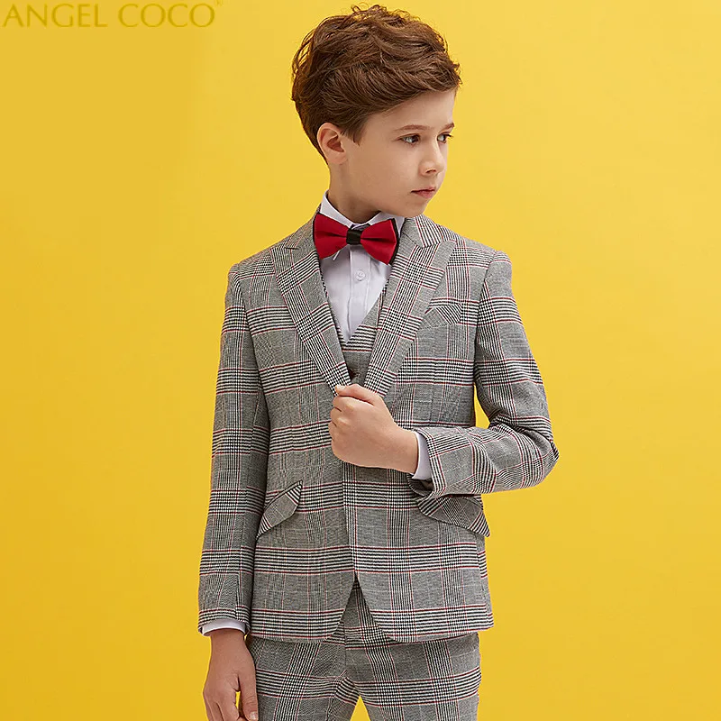 

England Plaid Boys Blazer 3 Pcs Wedding Suits For Boy Formal Dress Suit Boys Wedding Suit Kid Tuxedos Page Boy Outfits