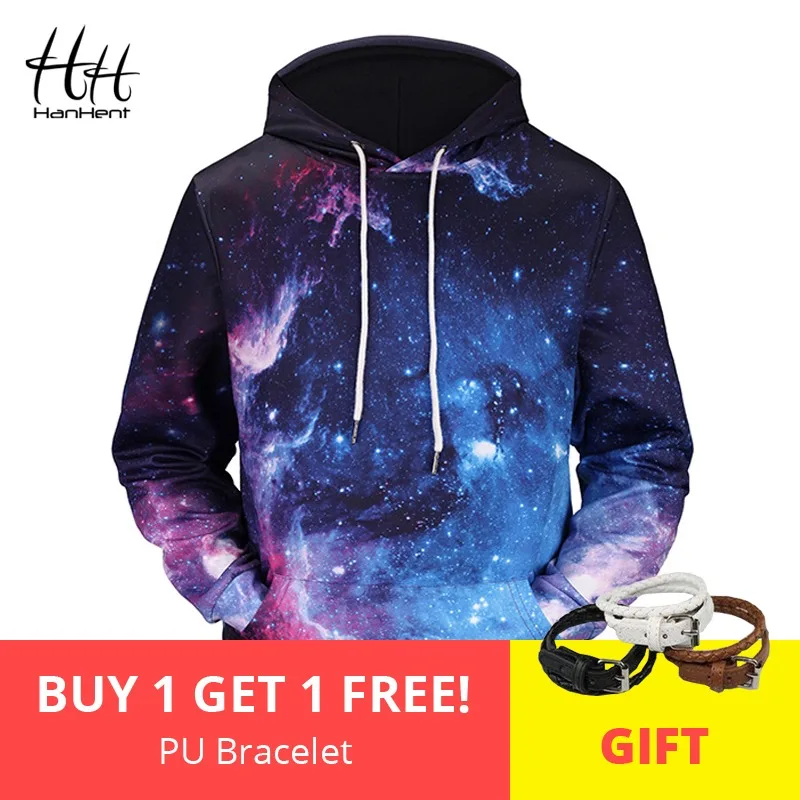 

HanHent Classic Space Style 3d Hoodies Man 2018 Fashion Streetwear Hoody Casual Clothing Printed 3d Sweatshirt Hoodie Couples