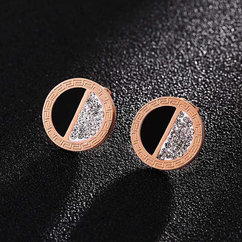 

HOT selling New Fashion Round Black Shell Crystal Jewelry stainless steel jewelry Earrings for women & girls