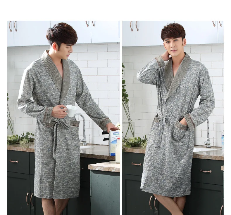 Настоящий мужской банный халат с геометрическим v-образным вырезом, хлопковые халаты, одежда для сна, одежда для сна с длинными рукавами, Высококачественная домашняя одежда для отдыха 122605