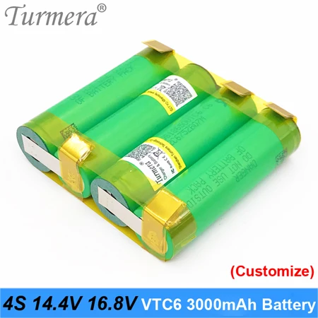 Аккумулятор Turmera 18650 hg2 3000mAh vtc6 ncr18650b 3400mah аккумулятор для 3s 12,6 v 4S 16,8 v отвертка аккумуляторная батарея Настройка n9 - Цвет: 4S 14.4V 16.8V VTC6