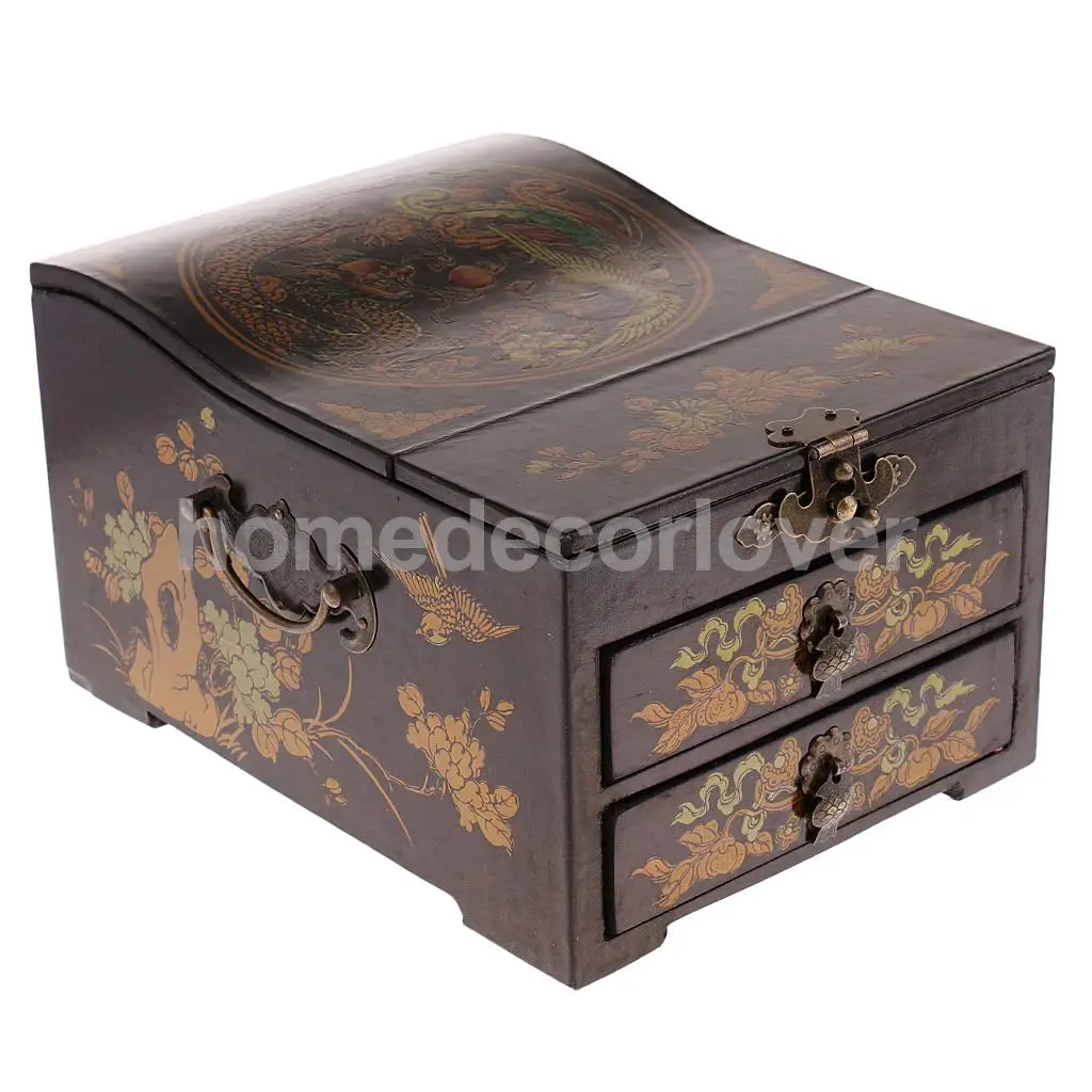 Vintage Wooden Dresser 2 Drawer 1 Mirror for Jewelry Storage Case Box Yellow