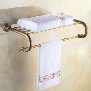 

Antique Brass bathroom towel shelf Fixed Bath Towel Holder Bath Shelves Towel Rail bathroom double towel shelf ZD925