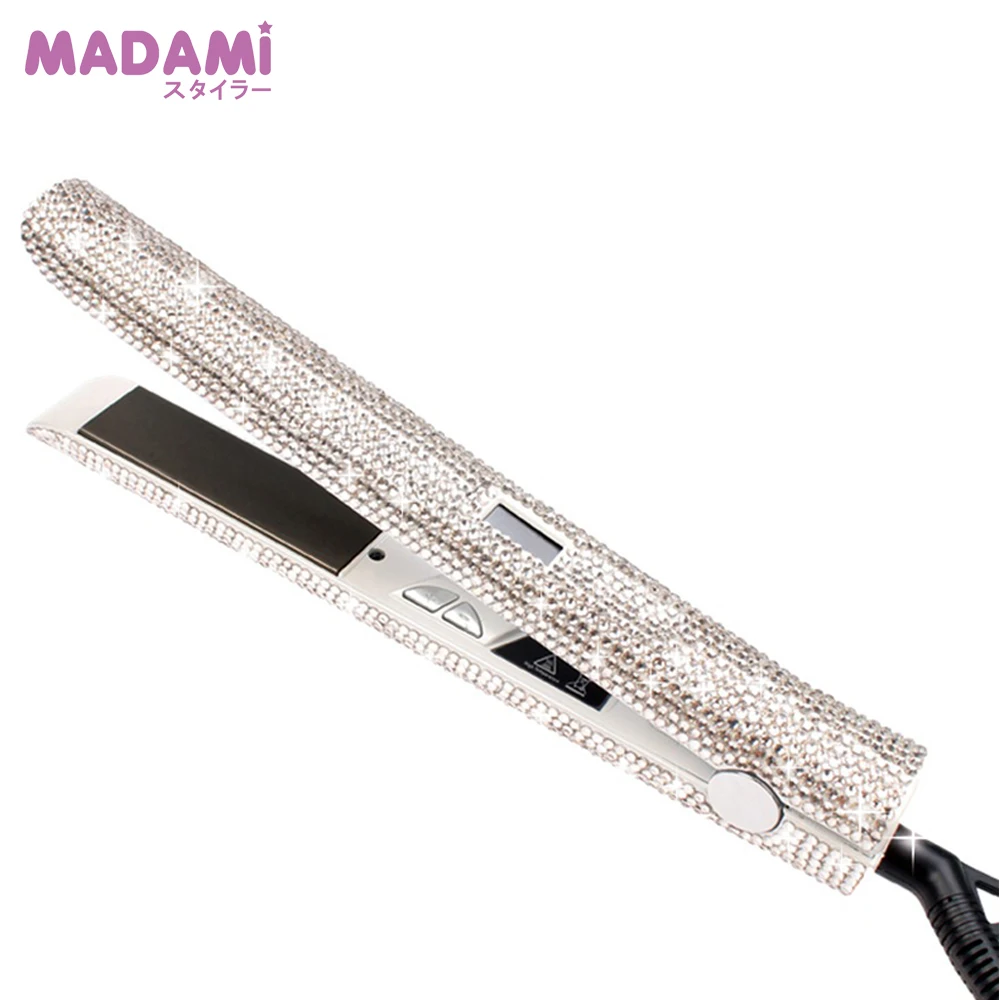 

Rose Gold Bling LCD Digital Display Flat Iron Hand Made Sparkling Crystal Diamond Rhinestones Titanium Plate Hair Straightener