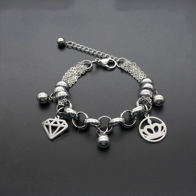 

Crown shape beads bracelets & bangles stainless steel bracelet bangles for women fashion heart gifts for women 18-23cm