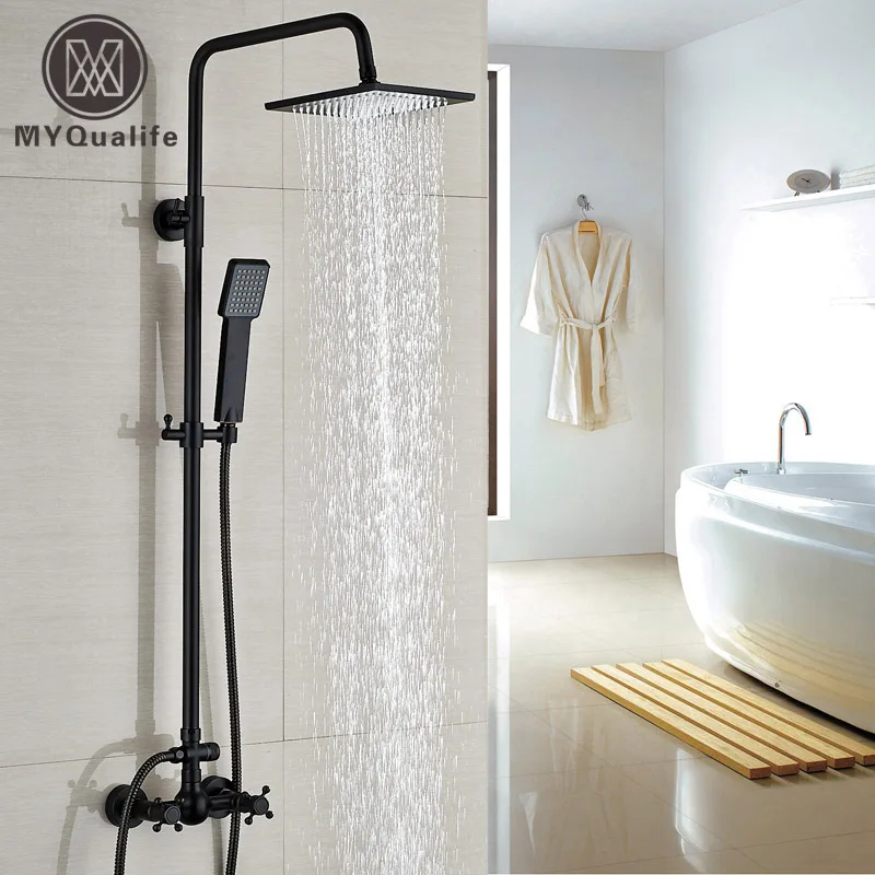 

Dual Handles Shower Mixer Faucet Wall Mount Handheld Shower Water Taps with ABS Handshower
