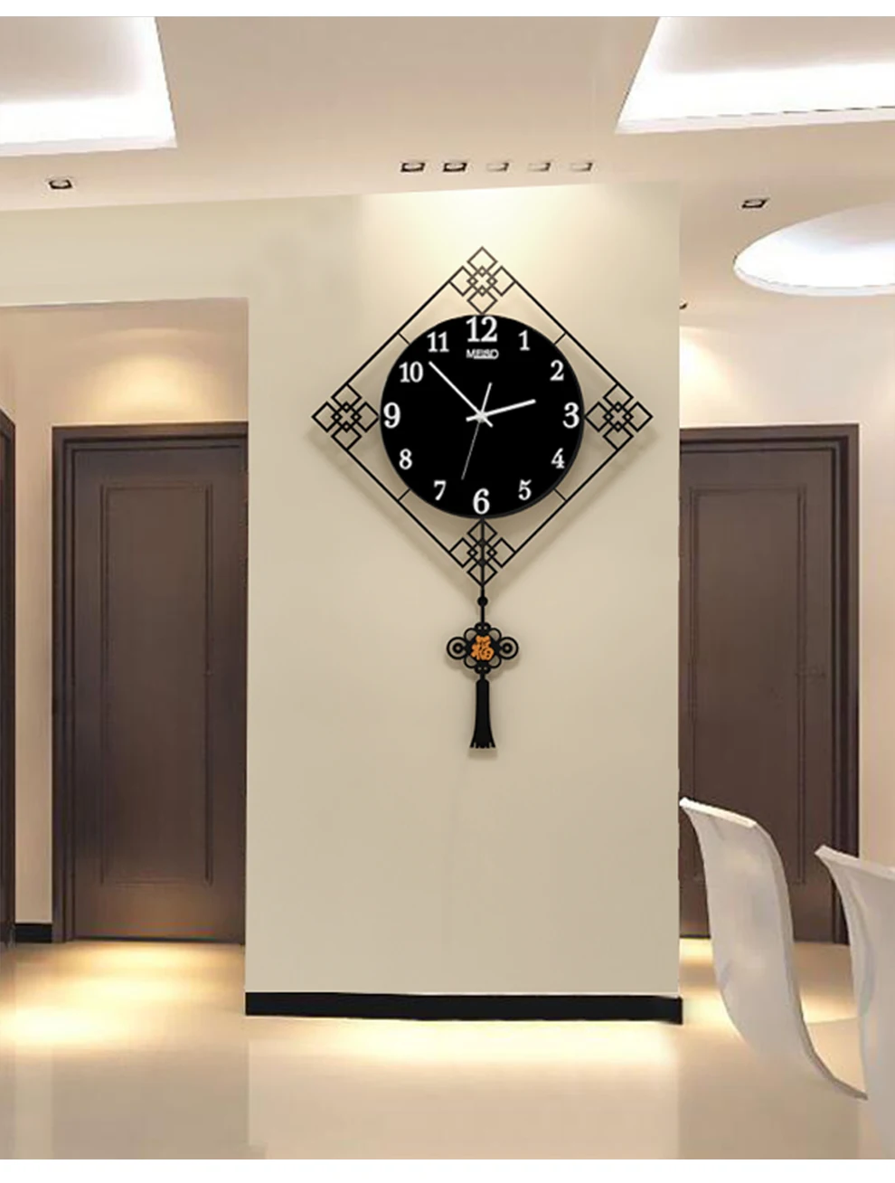 MEISD Традиционный китайский стиль Ruyi Узел Swingable настенные часы современный дизайн Красный Черный Висячие часы гостиная