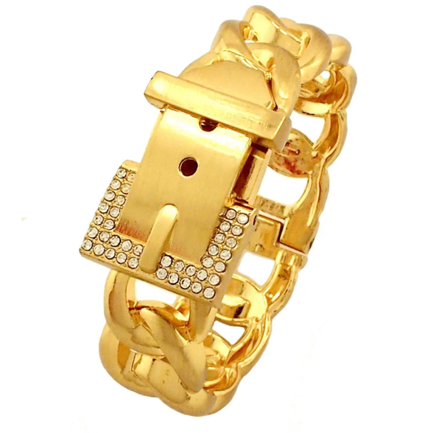 

UKEN Fashion Belt Design Spring Opened Cuff Bangles MS Rhinestone Metal Wrap H-Quality Gold Color Bracelets Charm Jewelry