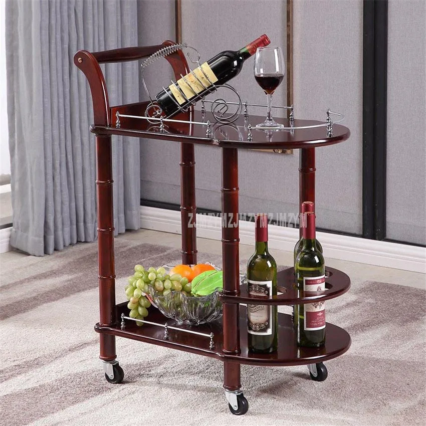  86cm Hotel Dining Cart With Wheels Double Layer Wood Table Wine Cart Beauty Parlour Kitchen Trolley - 32965646309