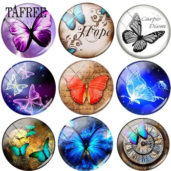 

TAFREE New 25mm Vintage Butterfly pattern Round Photo DIY Glass Cabochons & Glass Dome Cover Pendant Cameo Settings