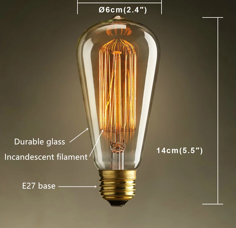 Lâmpadas Incandescentes st64 e27 montagem da antiguidade Temperatura de Cor : Branca Quente (2700-3500k)