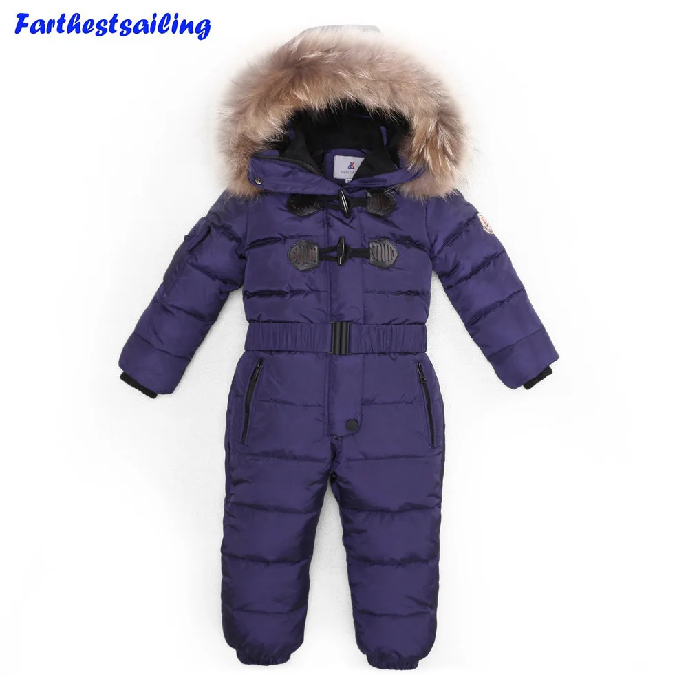 Зимний Детский комбинезон на-30 градусов, пуховик для девочки, верхняя одежда для мальчика, утепленный водонепроницаемый Зимний комбинезон, детский лыжный костюм