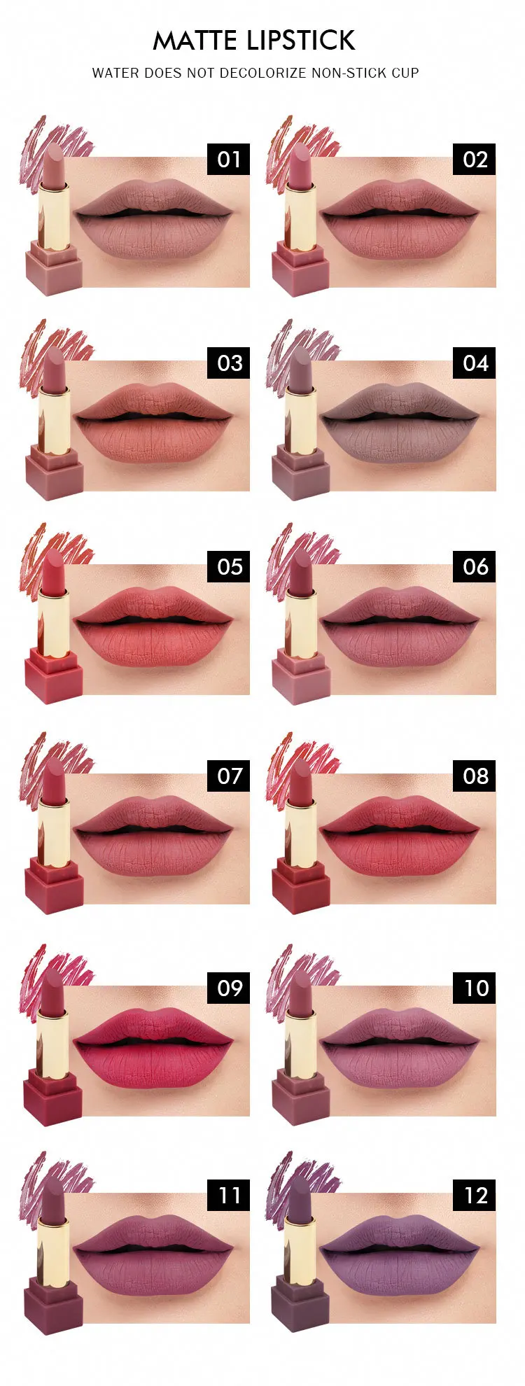 Waterproof Matte Lipstick Gloss Liquid Moisturizer Smooth Lip Stick Long Lasting Beauty Makeup Cosmetic 12pcs/set