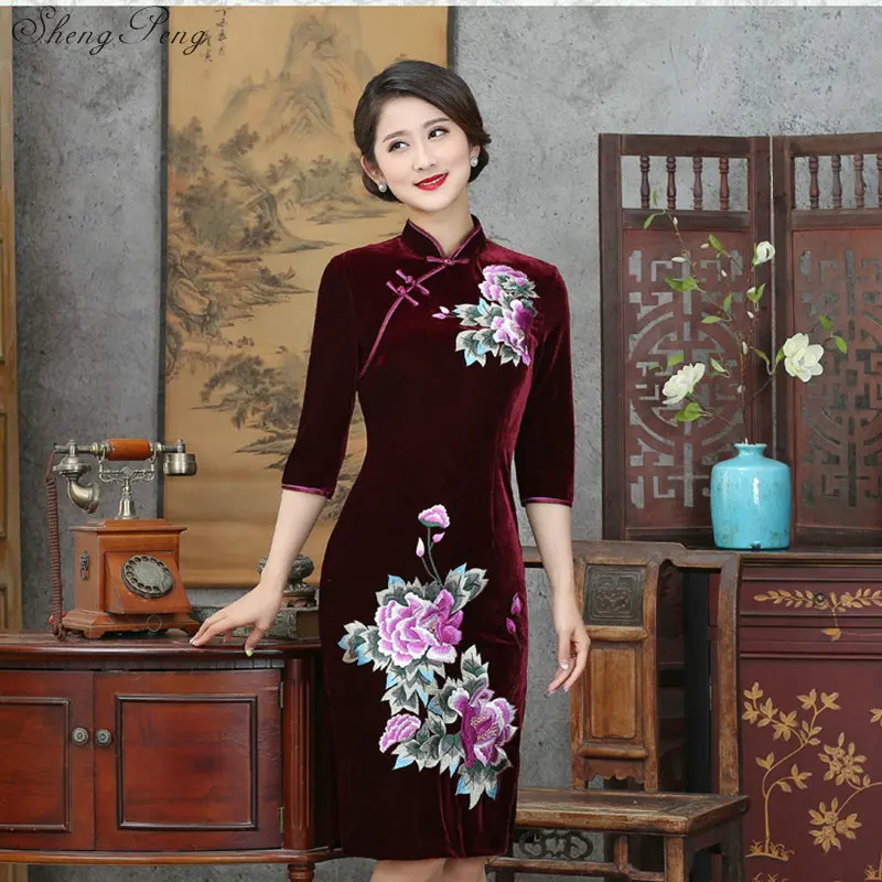 2018 бархат мама Винтаж Cheongsam Дизайн Свадебные платья современные Qipao Традиционный китайский восточные платья платье с вышивкой Q281