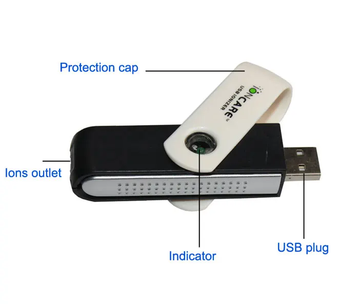 Mini purificador de aire USB para limpieza de ionizador de ordenador, generador de aniones ouput 1 millón de piezas de potencia de 0,3 W, USB del coche purificador de