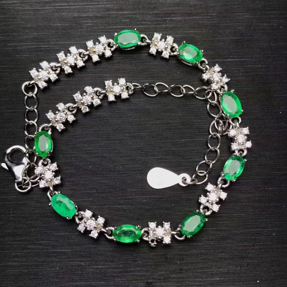 

Natural green emerald Bracelet Natural gemstone Bracelet S925 silver bracelet Romantic elegant snowflake women party jewelry