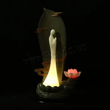 

Backflow Incense Burner Incense Cone Sticks Holder Home Decor Porcelain 7 LED mood light Praying Crafts Ornaments