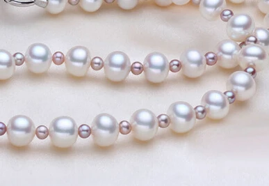 

Sets Cultured 7-8mm White purple Akoya Genuine Pearl Necklace
