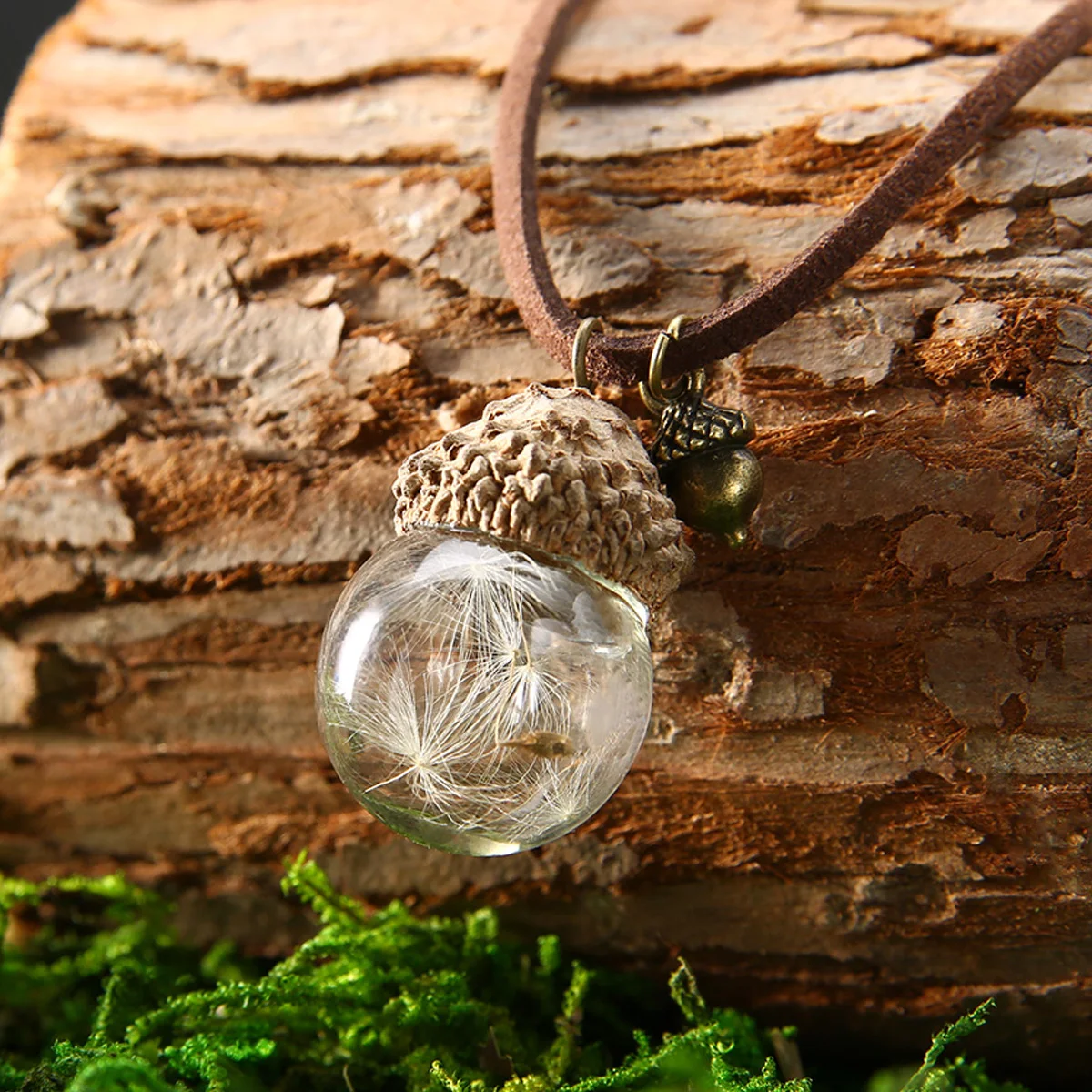 Fashion Crystal Glass Ball Acorn Necklace Shellhard Pinecone Dandelion Flower Pendant Necklace Vintage Jewelry Femme Bijoux