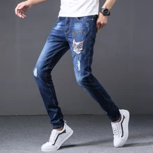 2019 Brand pencil ripped pants jeans men distressed fashion hip hop style slim fit blue plus size 29-38 homme denim trousers 2019 Brand pencil ripped pants jeans men distressed fashion hip hop style slim fit blue plus size 29-38 homme denim trousers